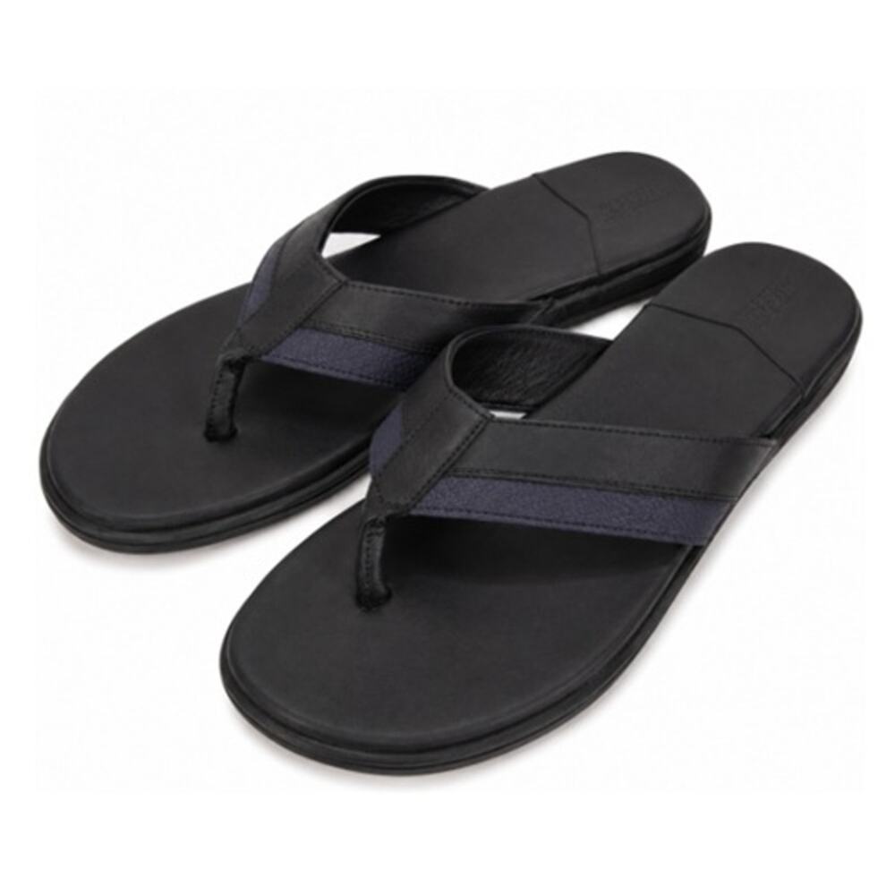 Warfield & Grand Portia Black Leather Flip Flop Sandals Mens 10M Thong Shoes